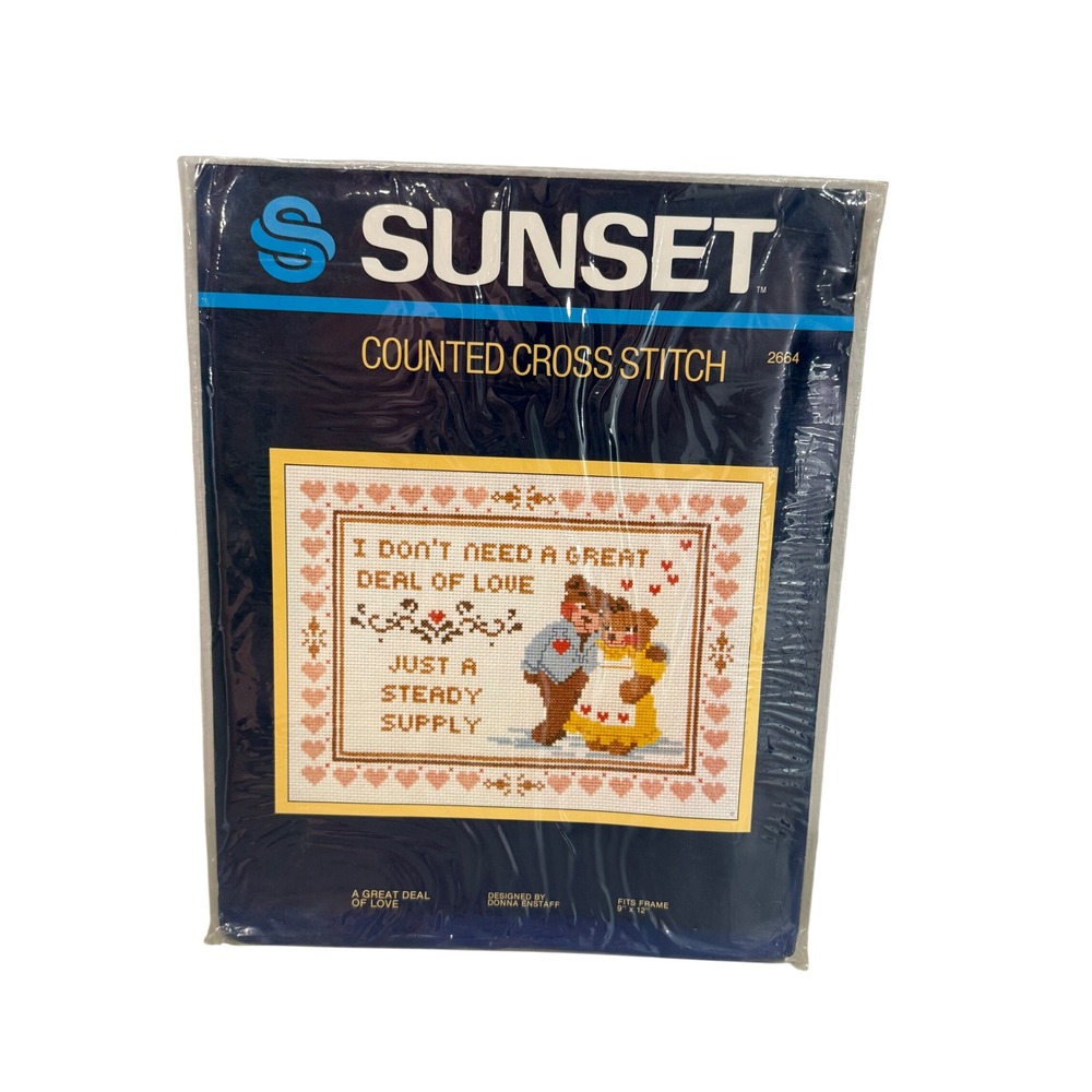 Sunset Vintage 1981 Counted Cross Stitch Kit A Great Deal of Love Bears 2664
